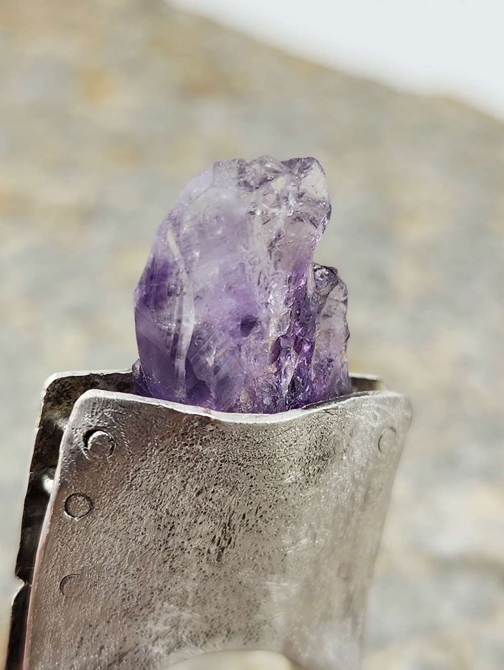 RAW AMETHYST STONE STATEMENT RING HANDMADE IN STERLING SILVER METAL SIZE 10 - Picture 11 of 14
